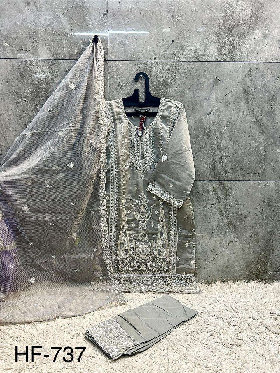 HOOR TEX HF 737 ORGANZA EMBROIDERY DESIGNER WORK READY MADE PAKISTANI SUIT