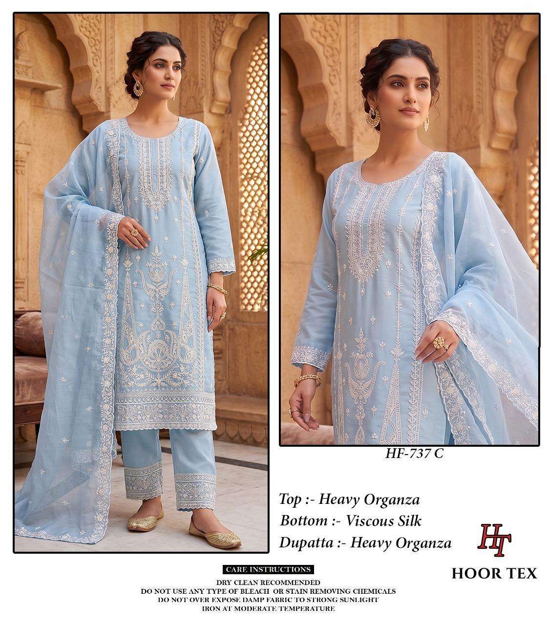HOOR TEX HF 737 ORGANZA EMBROIDERY DESIGNER WORK READY MADE PAKISTANI SUIT