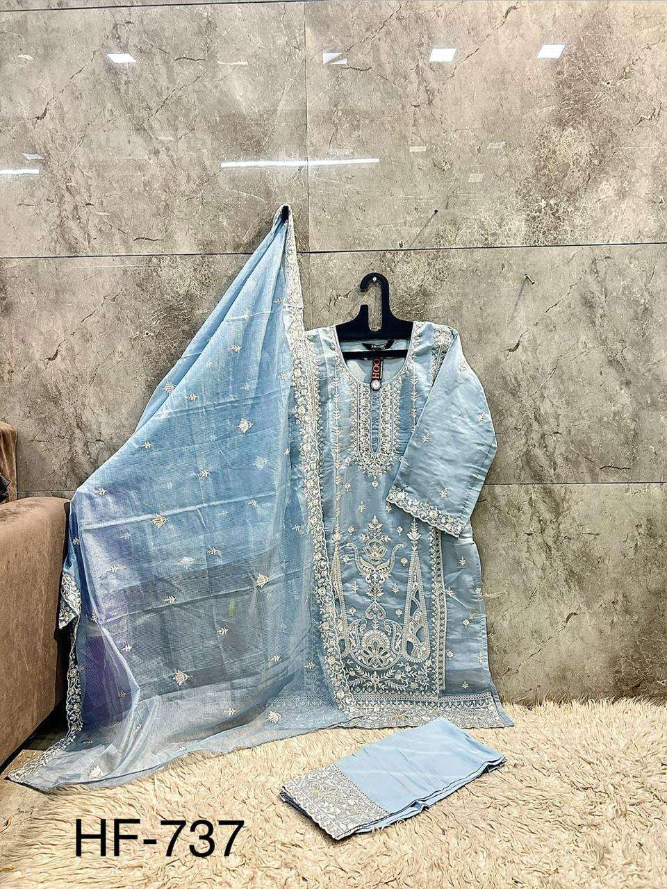 HOOR TEX HF 737 ORGANZA EMBROIDERY DESIGNER WORK READY MADE PAKISTANI SUIT