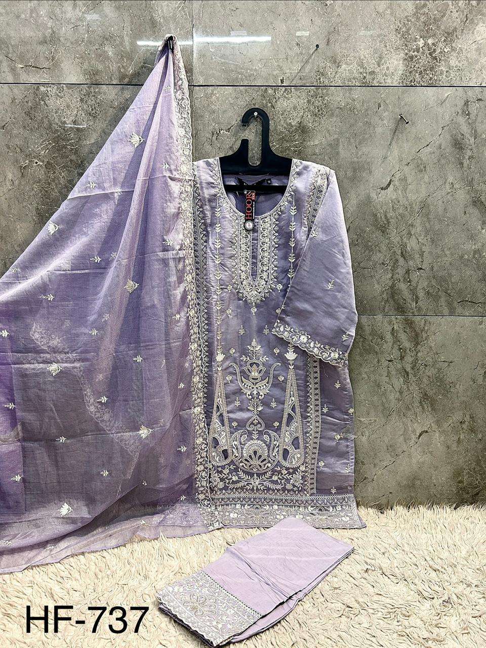HOOR TEX HF 737 ORGANZA EMBROIDERY DESIGNER WORK READY MADE PAKISTANI SUIT