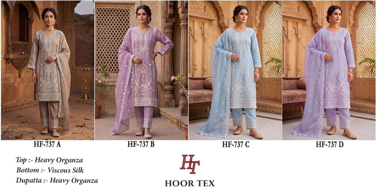 HOOR TEX HF 737 ORGANZA EMBROIDERY DESIGNER WORK READY MADE PAKISTANI SUIT