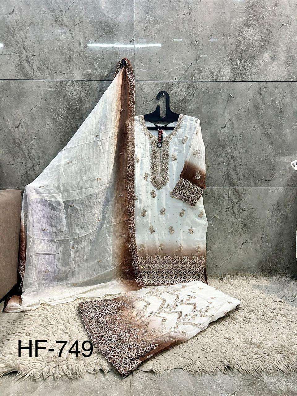 HOOR TEX HF 749 SHADED SILK FABRIC BEAUTIFUL DESIGNER READY MADE SUIT
