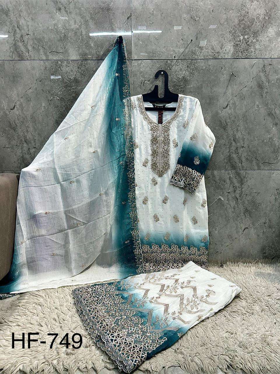 HOOR TEX HF 749 SHADED SILK FABRIC BEAUTIFUL DESIGNER READY MADE SUIT