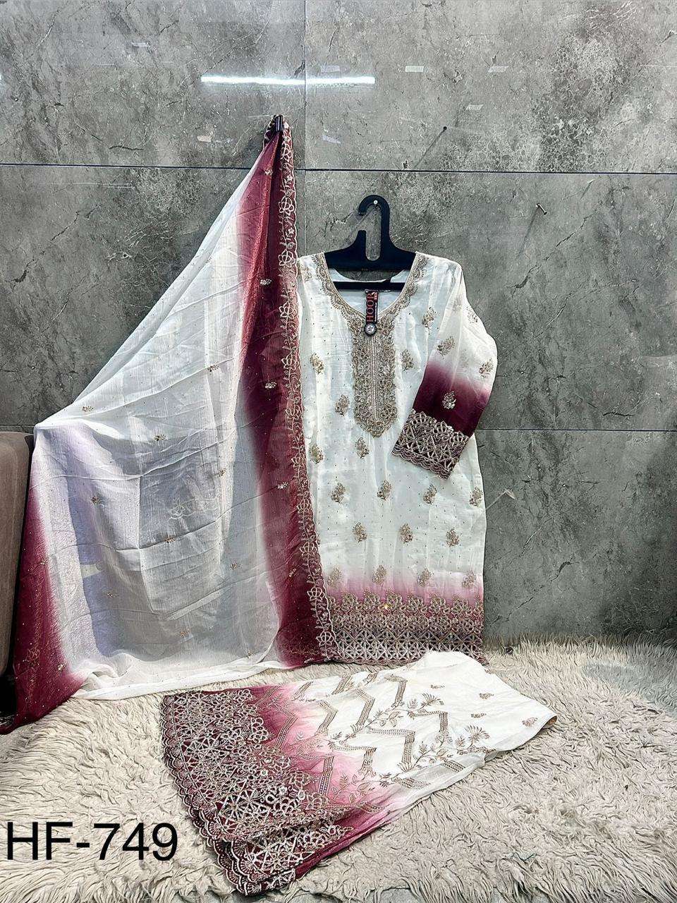 HOOR TEX HF 749 SHADED SILK FABRIC BEAUTIFUL DESIGNER READY MADE SUIT