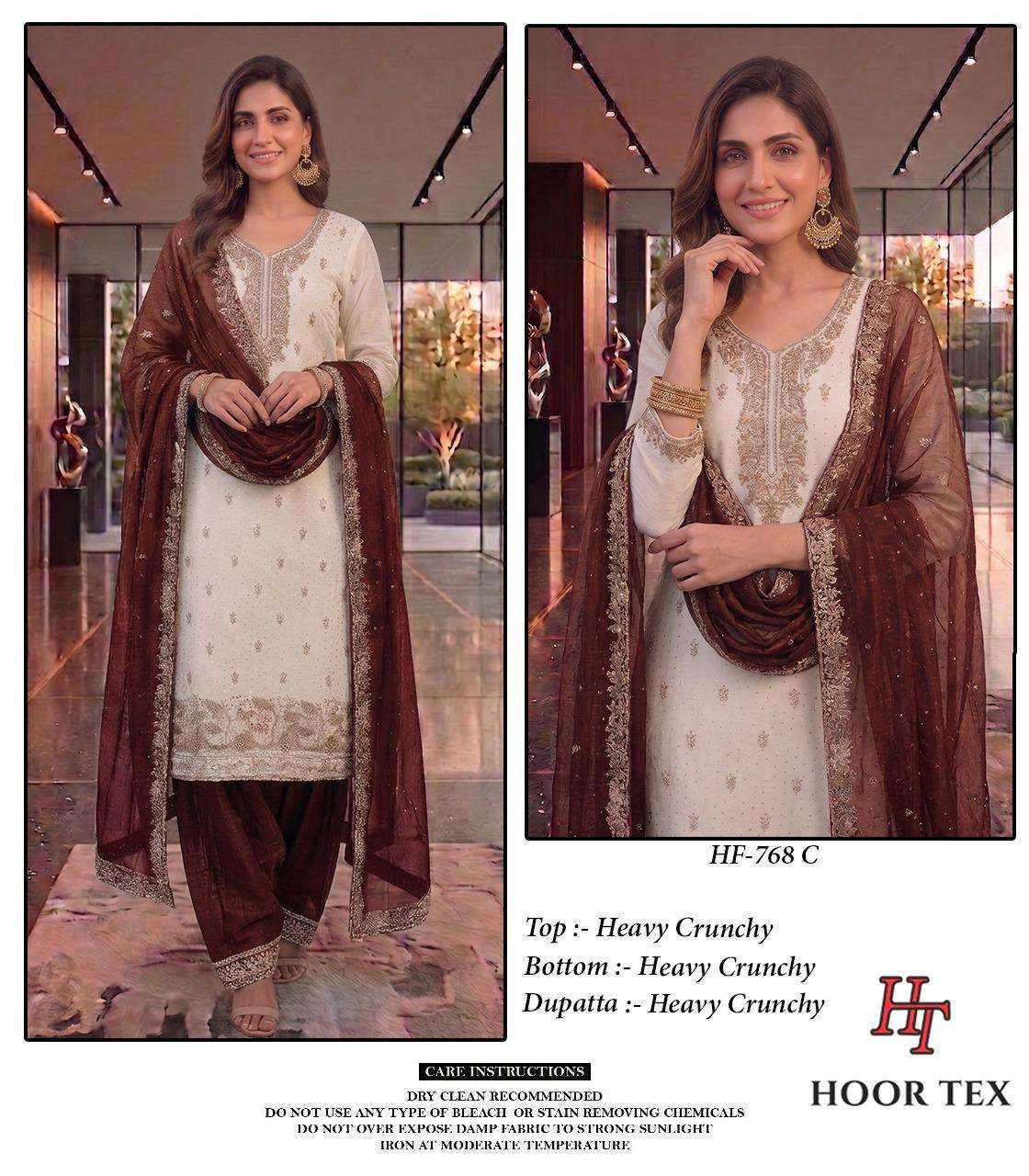 HOOR TEX HF 768 SILK FABRICS DESIGNER WORK READY MADE PAKISTANI SUIT