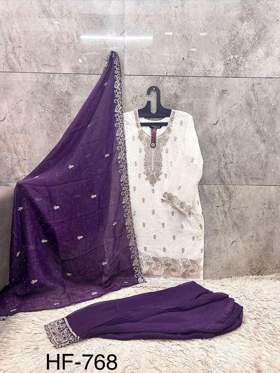 HOOR TEX HF 768 SILK FABRICS DESIGNER WORK READY MADE PAKISTANI SUIT