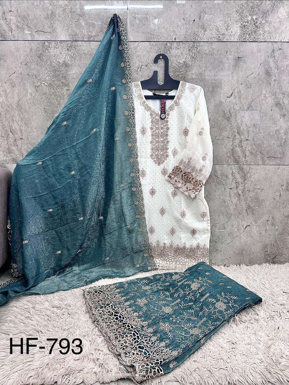 HOOR TEX HF 793 SILK HEAVY EMBROIDERD DESIGNER READY MADE PAKISTANI SUIT
