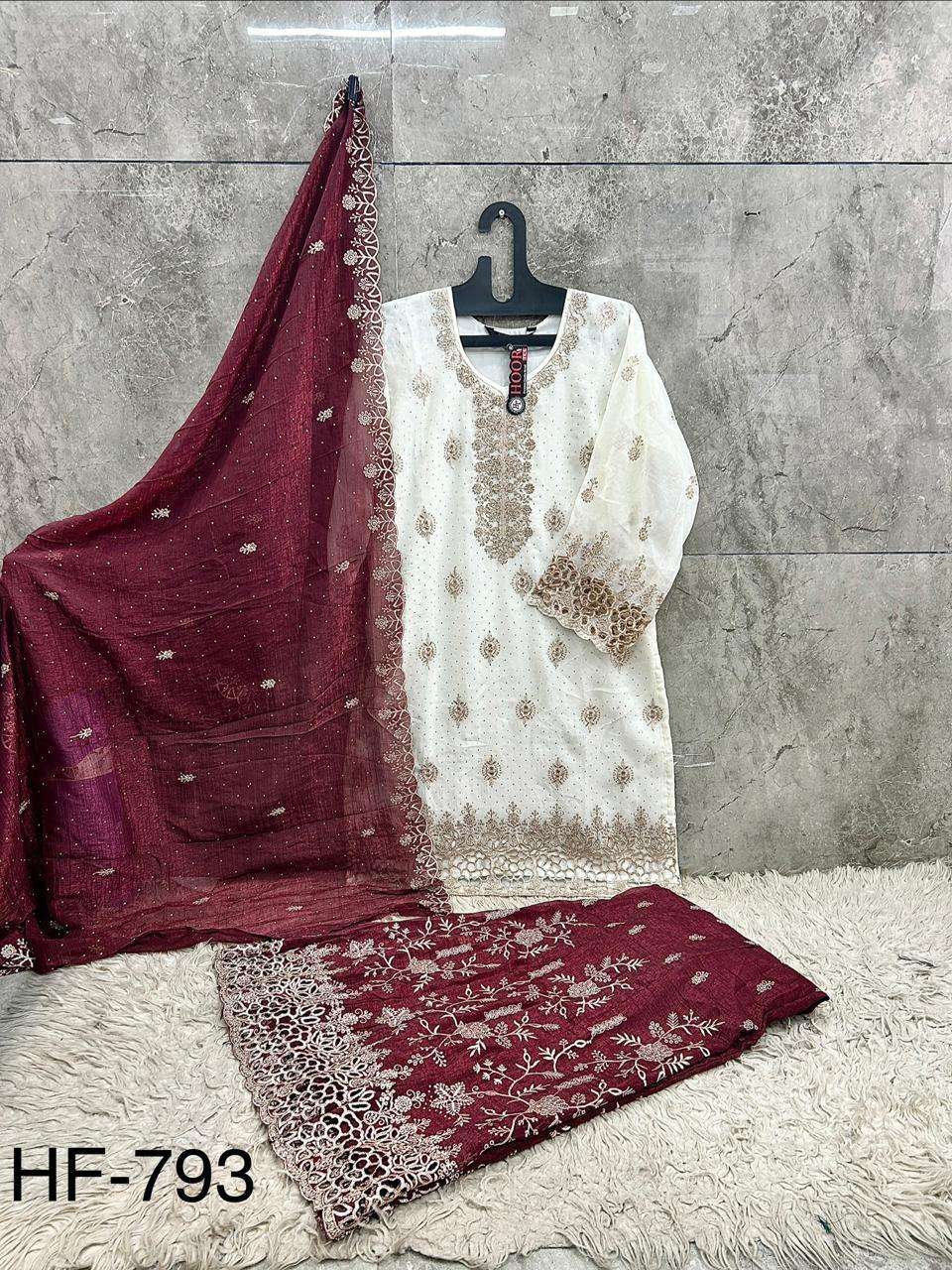 HOOR TEX HF 793 SILK HEAVY EMBROIDERD DESIGNER READY MADE PAKISTANI SUIT