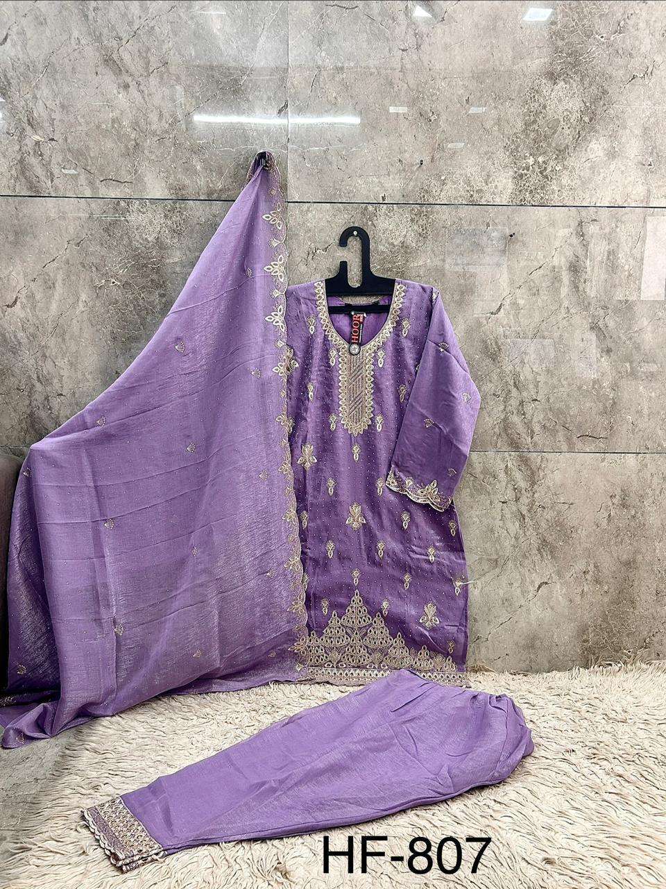 HOOR TEX HF 807 SILK EMBROIDERY DESIGNER WORK READY MADE PAKISTANI SUIT