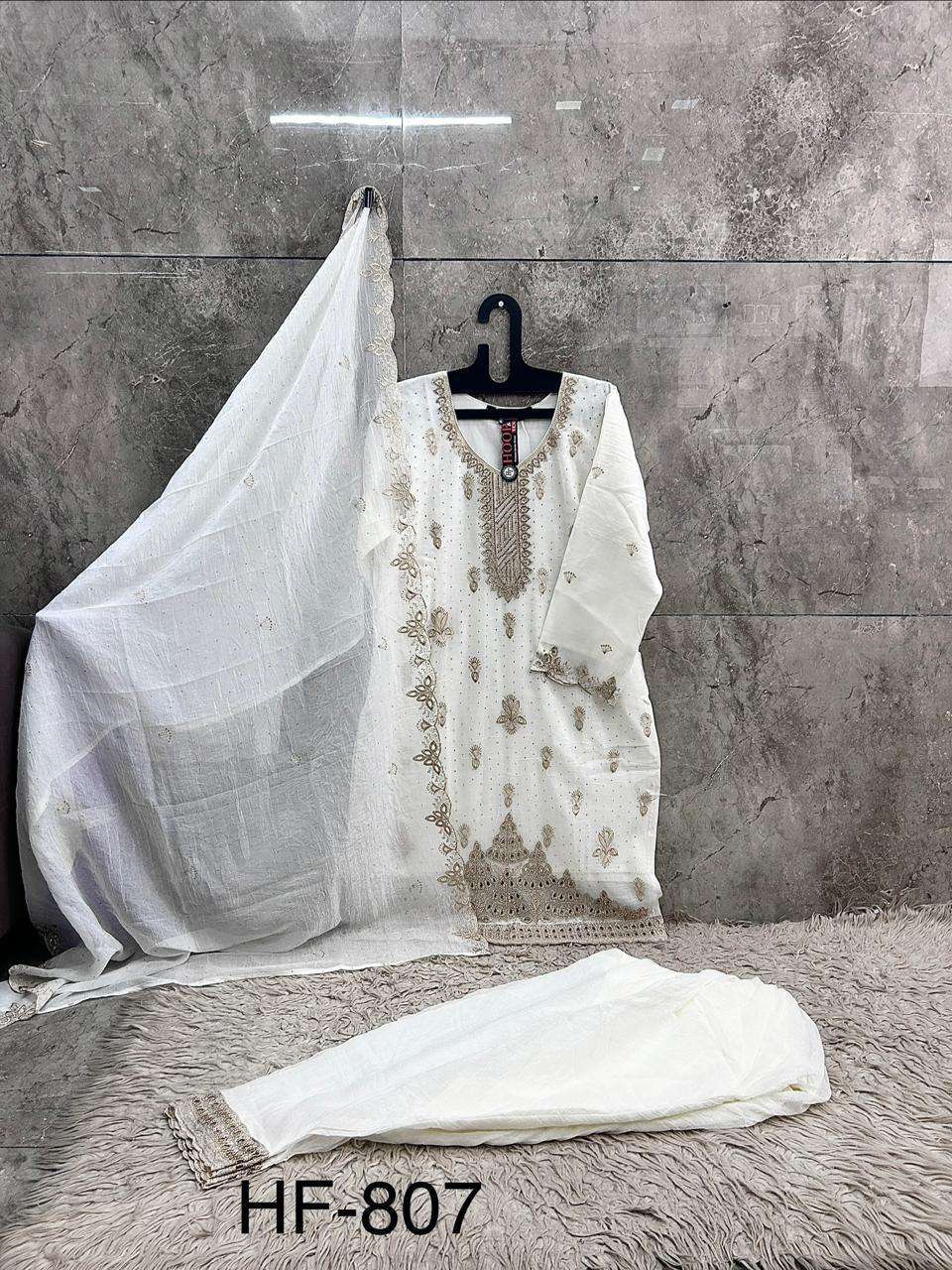HOOR TEX HF 807 SILK EMBROIDERY DESIGNER WORK READY MADE PAKISTANI SUIT
