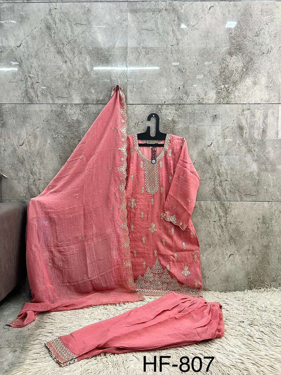 HOOR TEX HF 807 SILK EMBROIDERY DESIGNER WORK READY MADE PAKISTANI SUIT