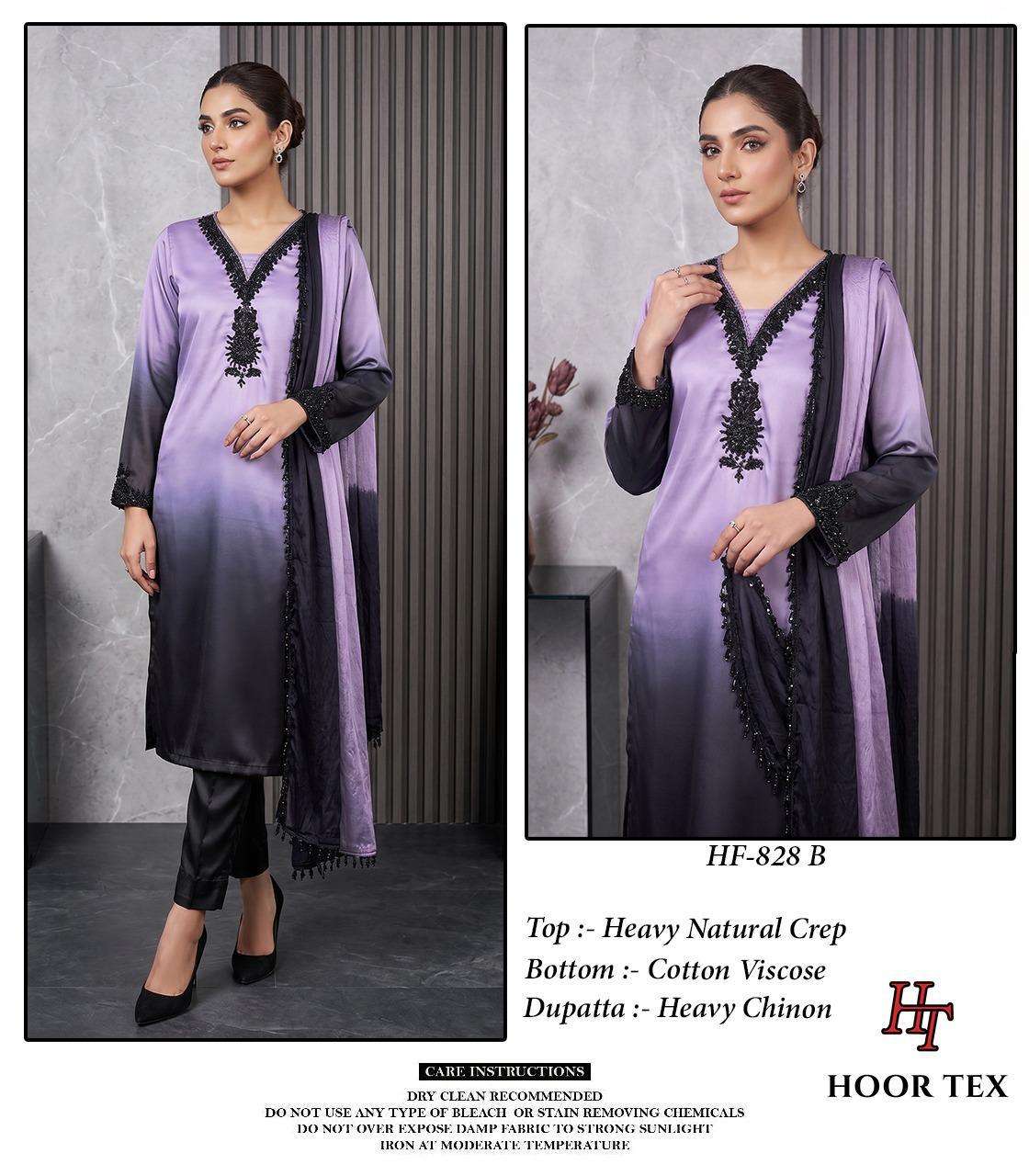 HOOR TEX HF 828 CREPE SHADED FABRIC DESIGNER READY MADE PAKISTANI SUIT