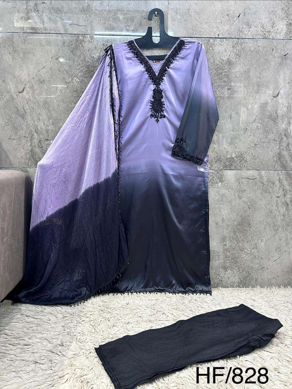 HOOR TEX HF 828 CREPE SHADED FABRIC DESIGNER READY MADE PAKISTANI SUIT