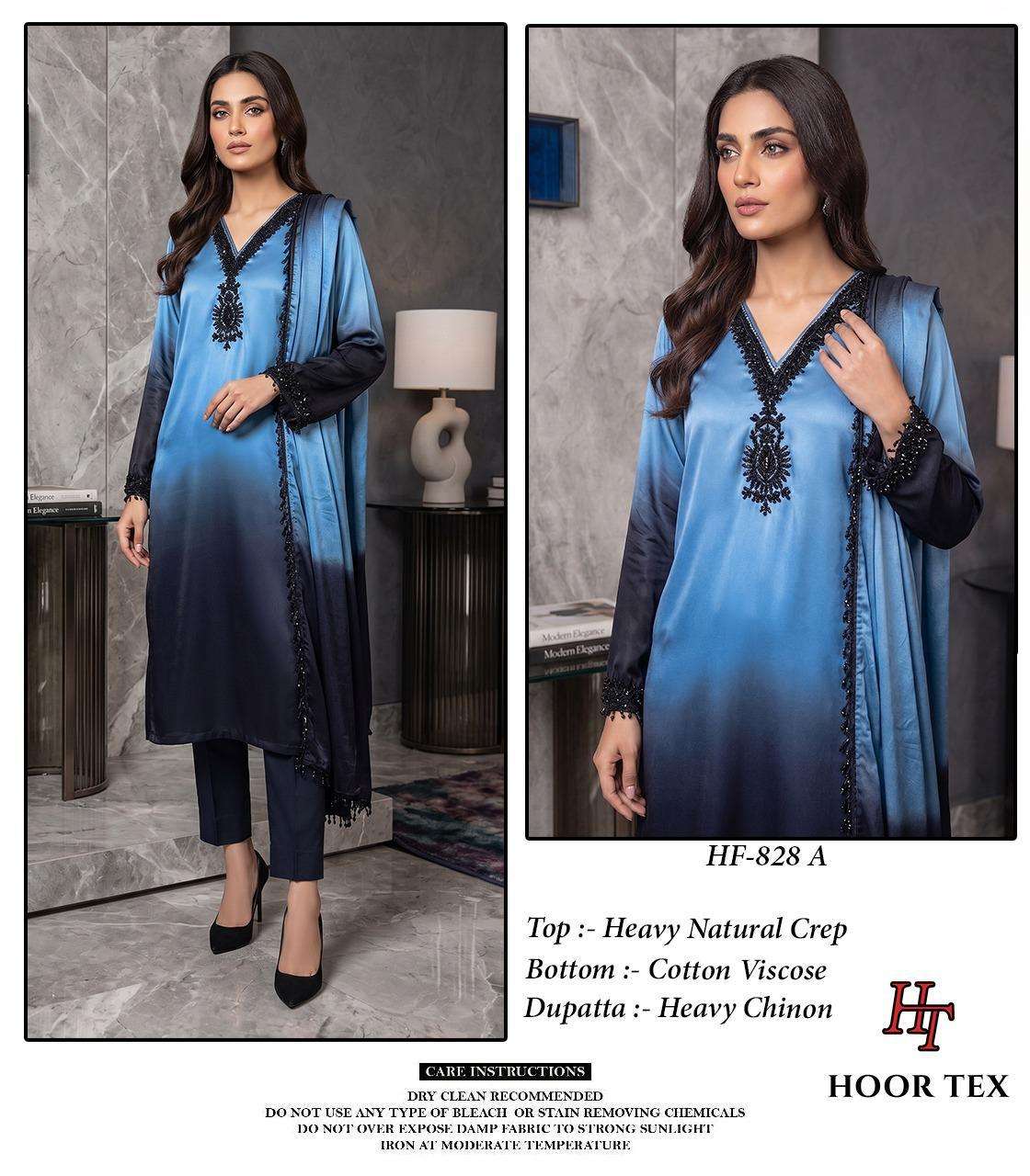 HOOR TEX HF 828 CREPE SHADED FABRIC DESIGNER READY MADE PAKISTANI SUIT