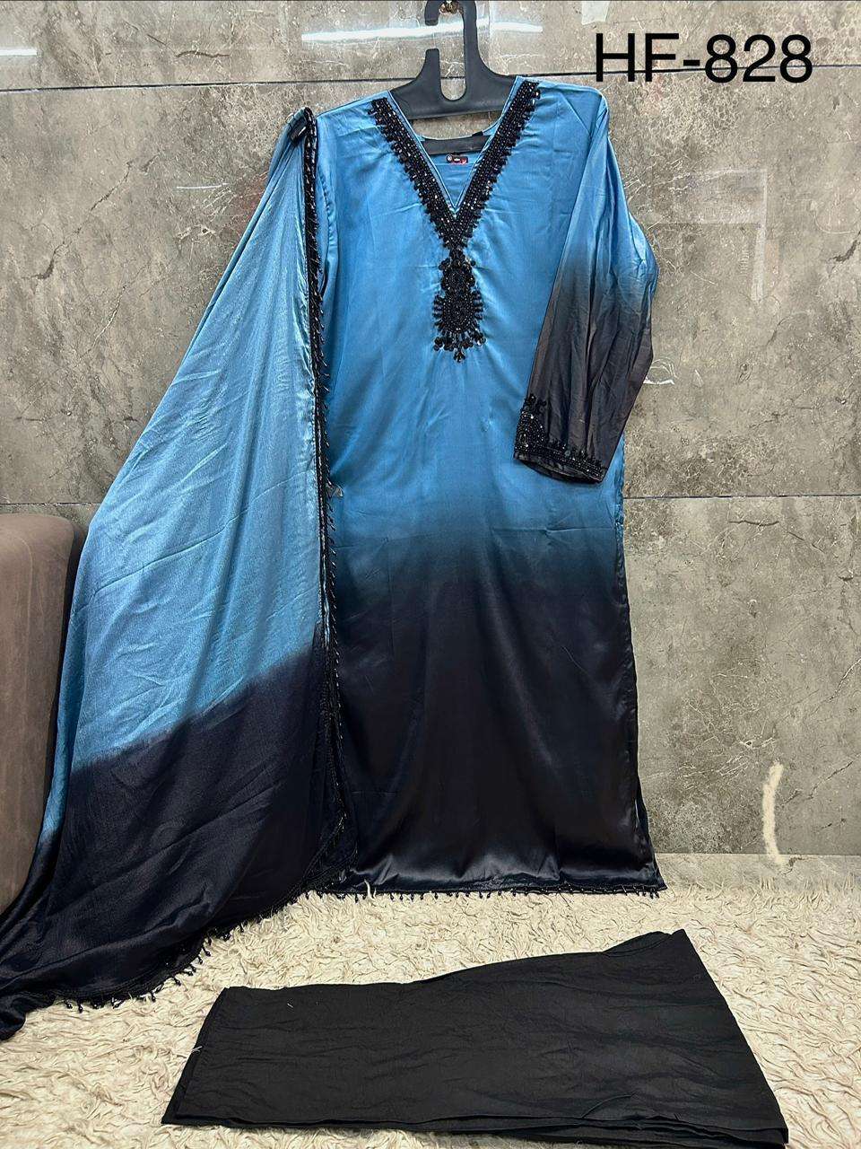 HOOR TEX HF 828 CREPE SHADED FABRIC DESIGNER READY MADE PAKISTANI SUIT