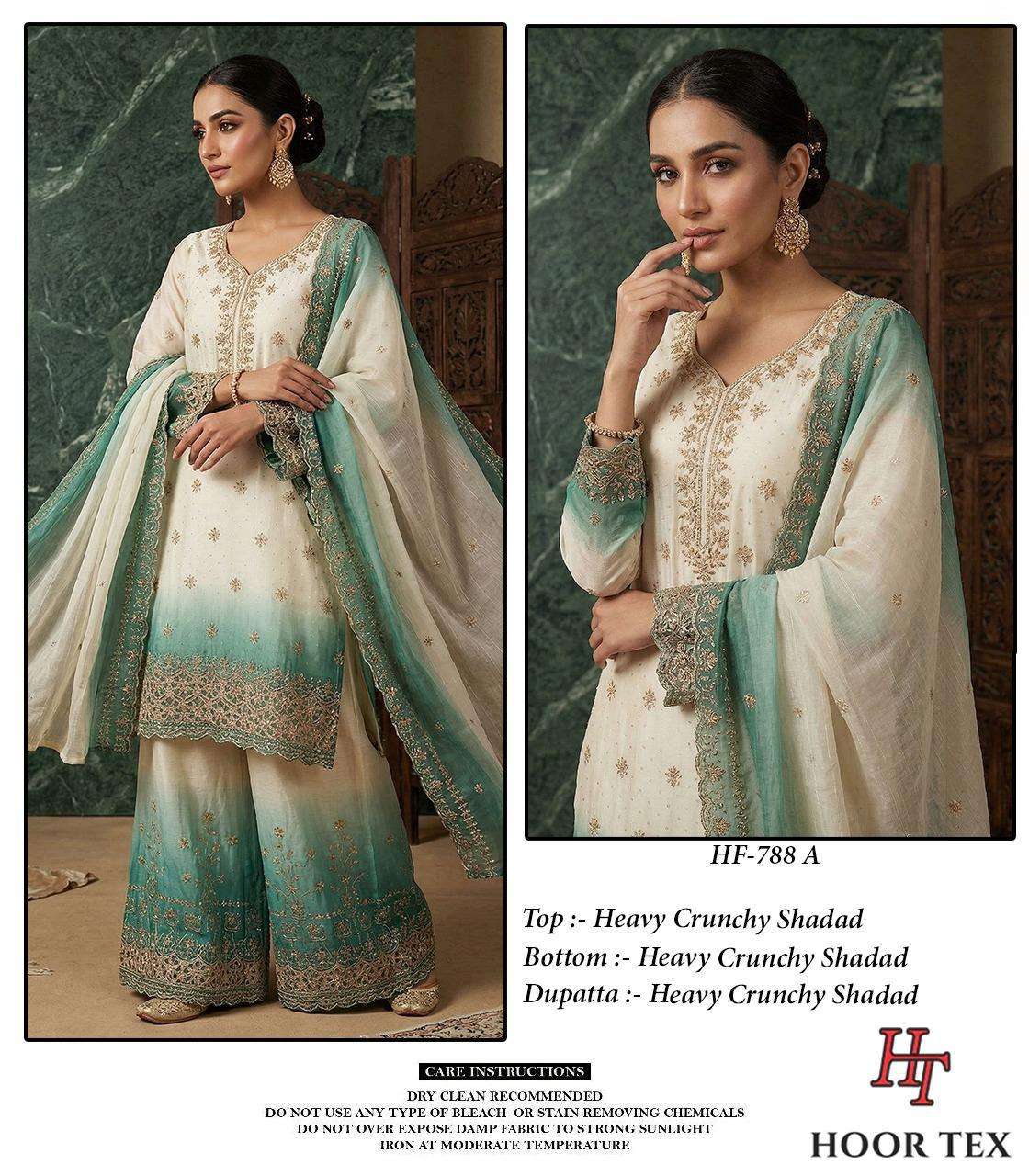 HOOR TEX HF 857 SHADED FABRIC BEAUTIFUL DESIGNER WORK READY MADE PAKISTANI SUIT