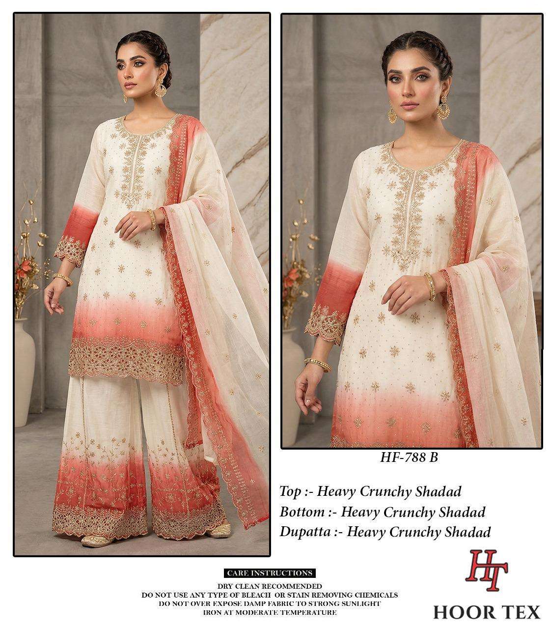 HOOR TEX HF 857 SHADED FABRIC BEAUTIFUL DESIGNER WORK READY MADE PAKISTANI SUIT