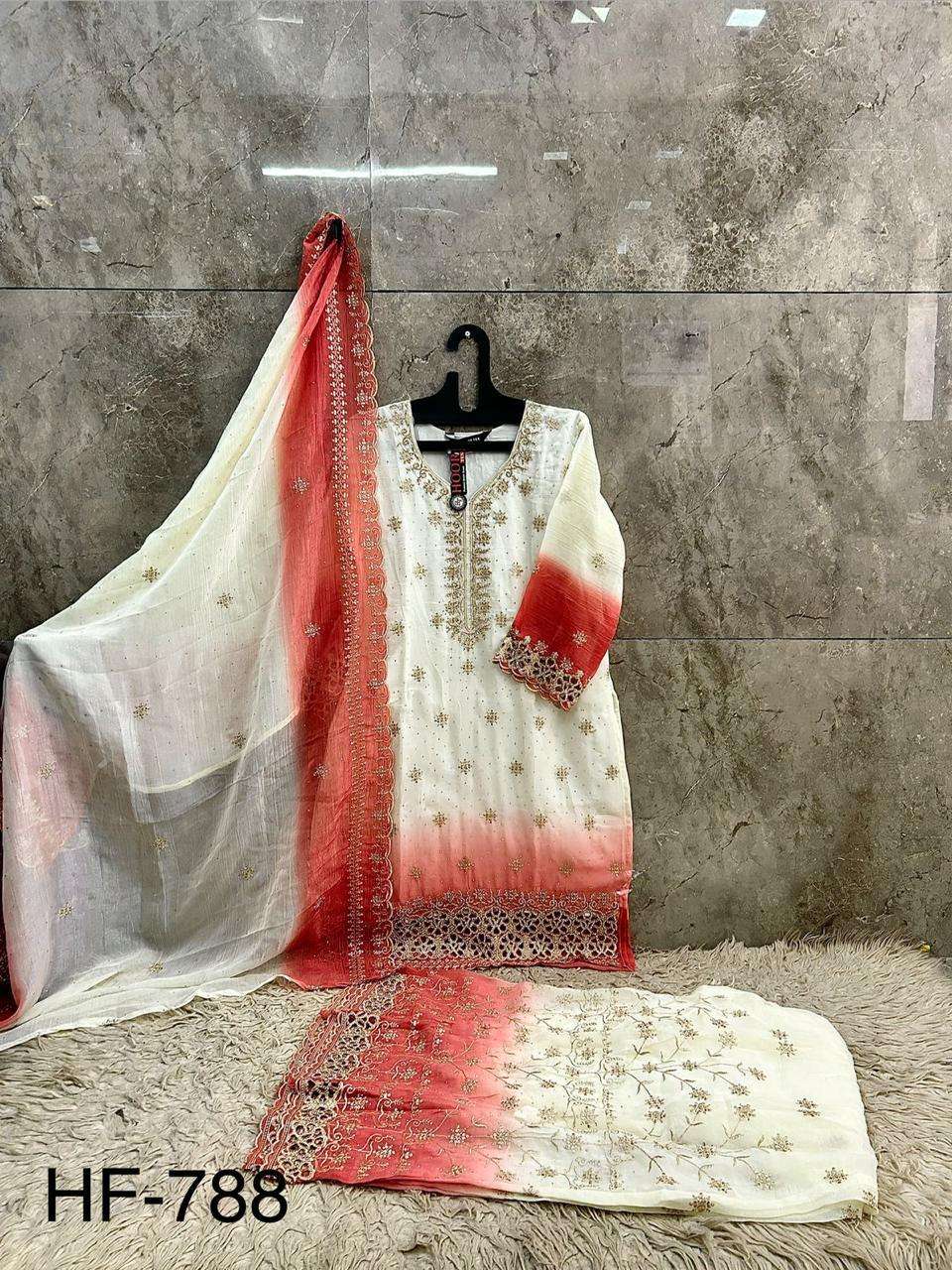 HOOR TEX HF 857 SHADED FABRIC BEAUTIFUL DESIGNER WORK READY MADE PAKISTANI SUIT