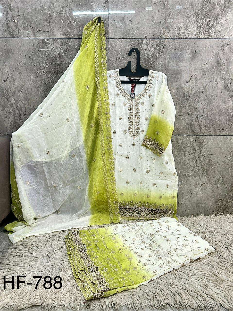 HOOR TEX HF 857 SHADED FABRIC BEAUTIFUL DESIGNER WORK READY MADE PAKISTANI SUIT