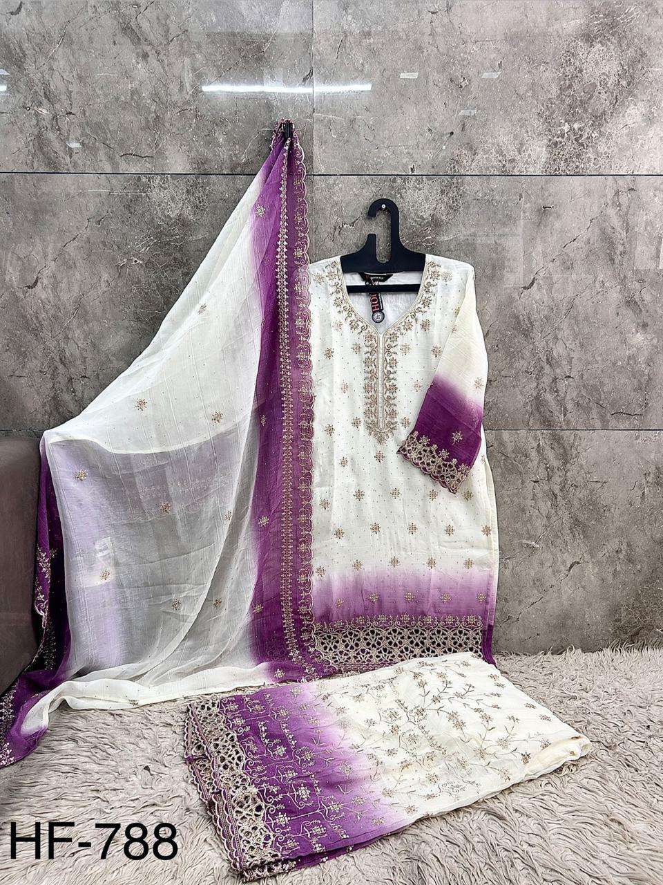 HOOR TEX HF 857 SHADED FABRIC BEAUTIFUL DESIGNER WORK READY MADE PAKISTANI SUIT