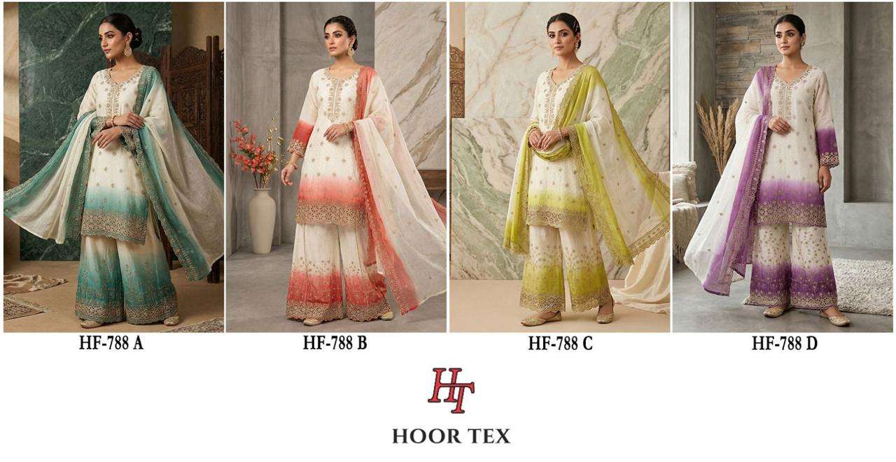 HOOR TEX HF 857 SHADED FABRIC BEAUTIFUL DESIGNER WORK READY MADE PAKISTANI SUIT