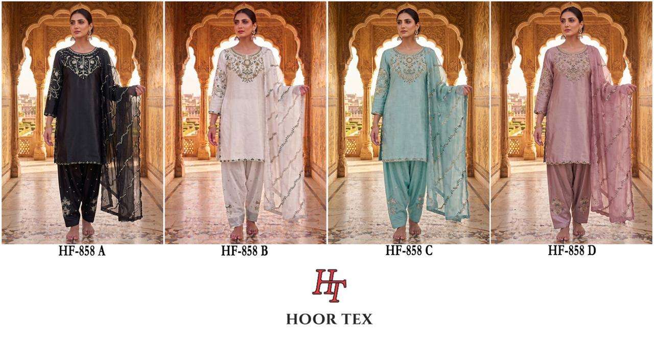 HOOR TEX HF 858 SATIN FABRIC BEAUTIFUL DESIGNER WORK READY MADE PAKISTANI SUIT