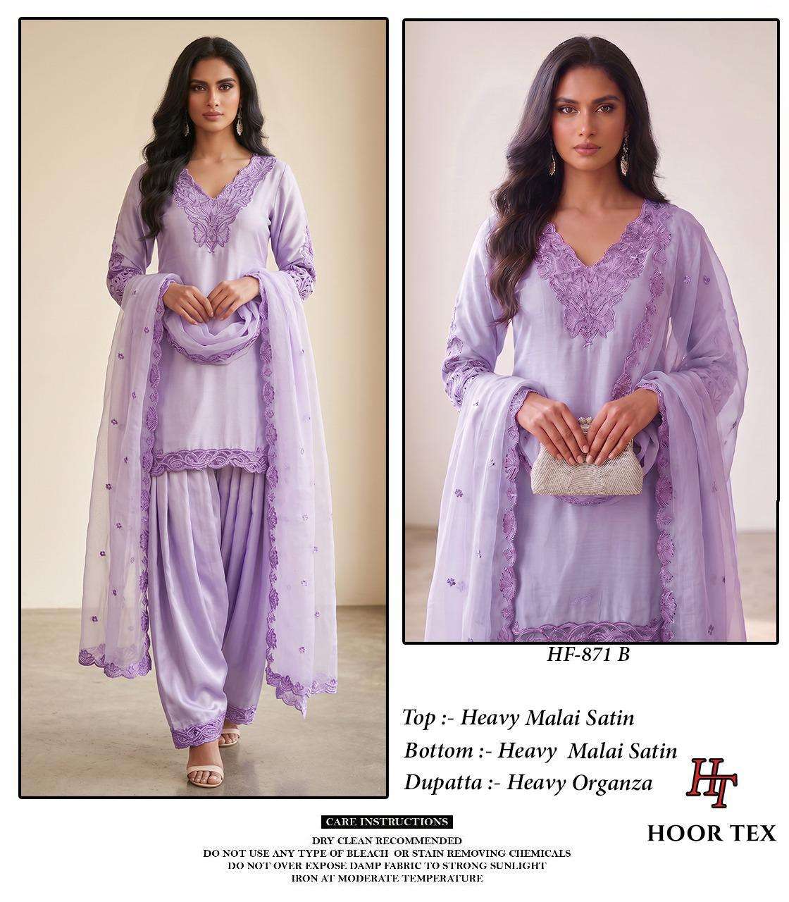 HOOR TEX HF 871 SATIN FABRIC FANCY WORKS READY MADE PAKISTANI SUIT