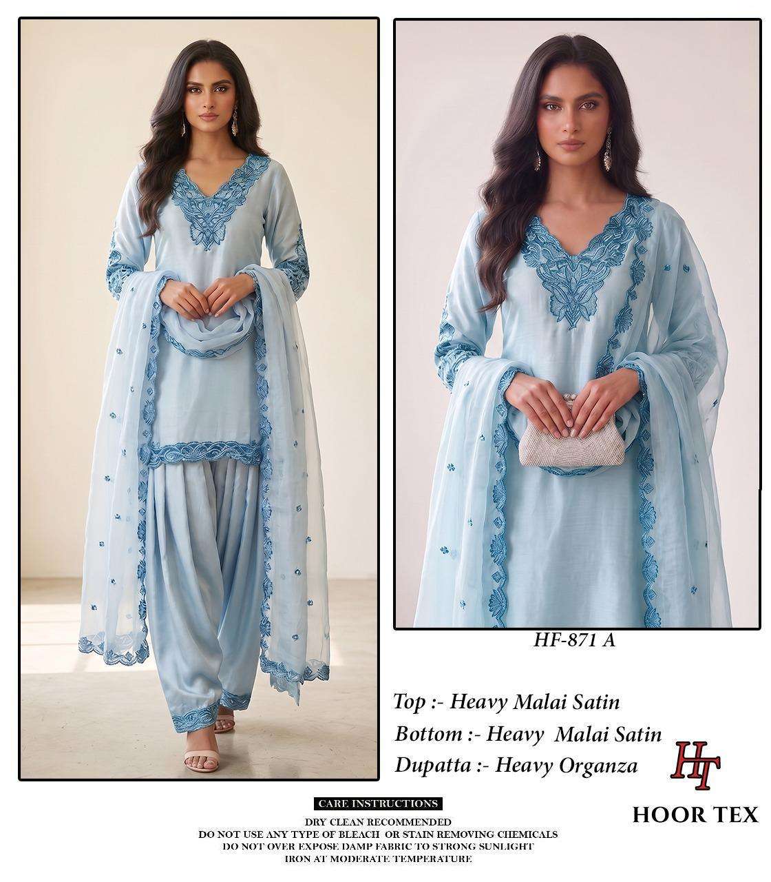 HOOR TEX HF 871 SATIN FABRIC FANCY WORKS READY MADE PAKISTANI SUIT