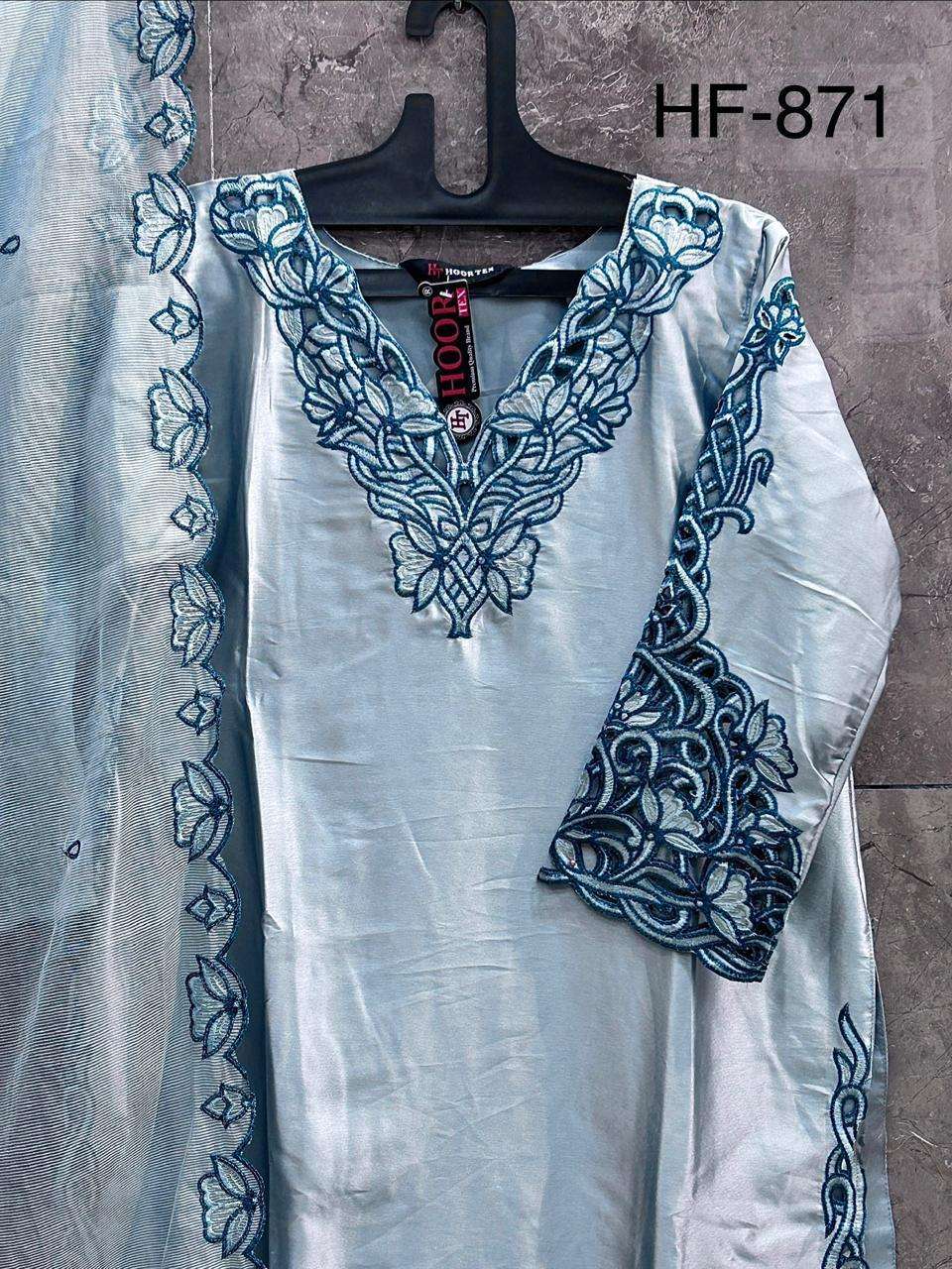 HOOR TEX HF 871 SATIN FABRIC FANCY WORKS READY MADE PAKISTANI SUIT