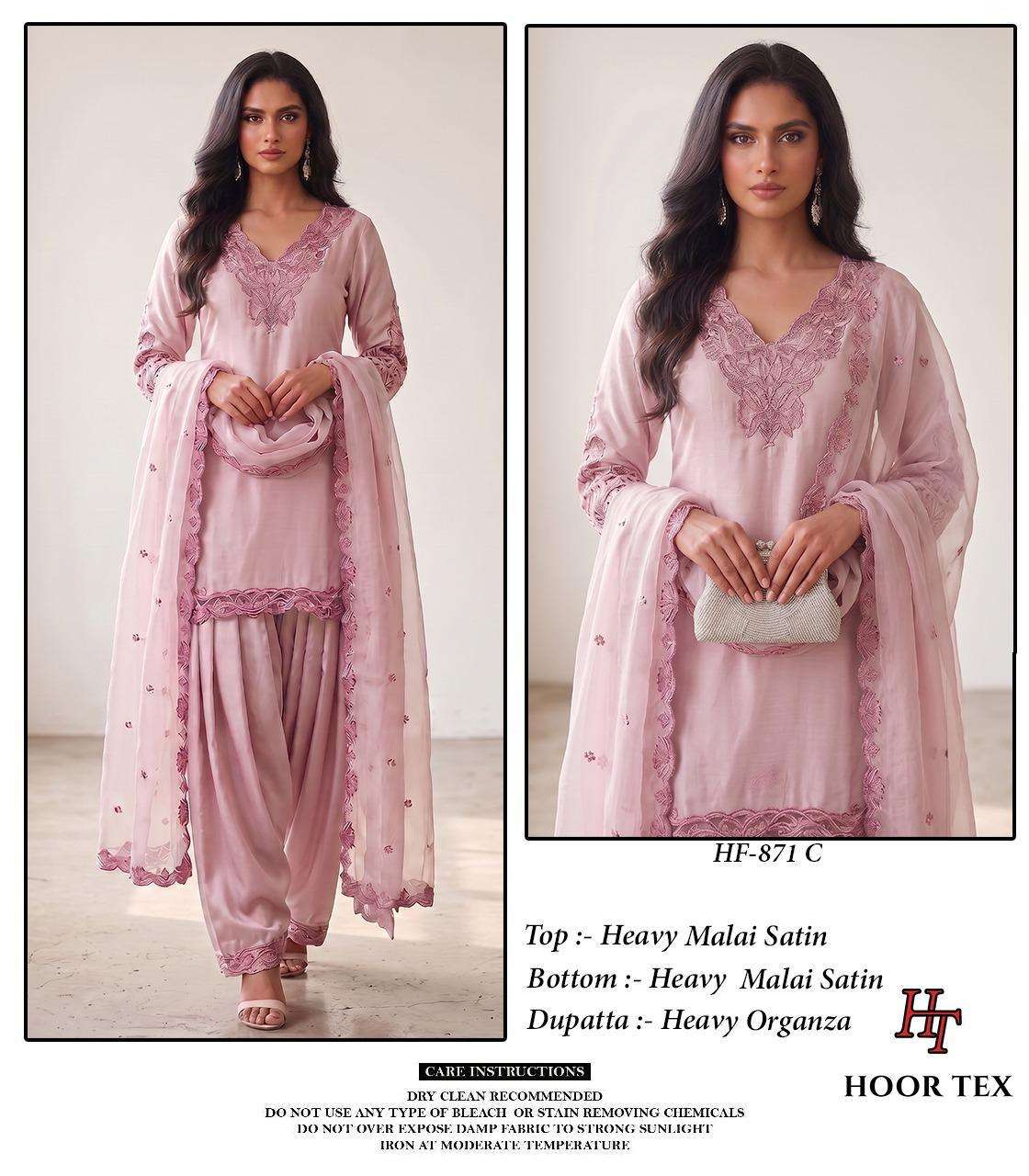 HOOR TEX HF 871 SATIN FABRIC FANCY WORKS READY MADE PAKISTANI SUIT