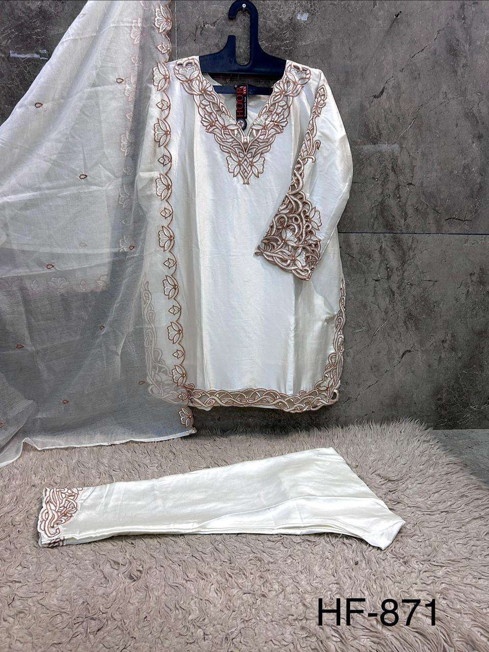 HOOR TEX HF 871 SATIN FABRIC FANCY WORKS READY MADE PAKISTANI SUIT