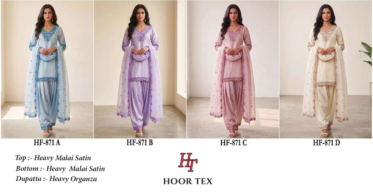 HOOR TEX HF 871 SATIN FABRIC FANCY WORKS READY MADE PAKISTANI SUIT