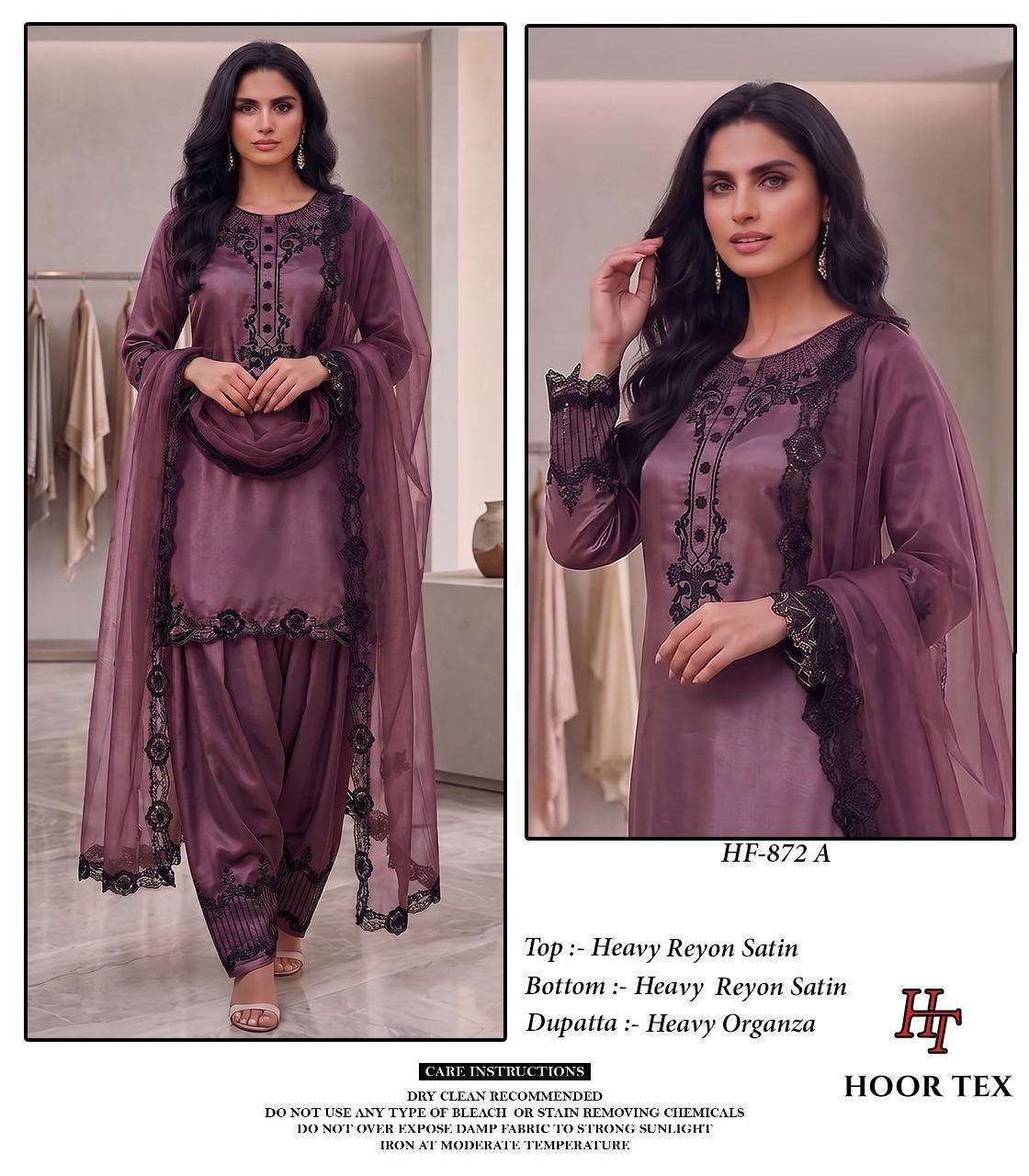 HOOR TEX HF 872 SATIN FABRIC FANCY WORKS READY MADE PAKISTANI SUIT