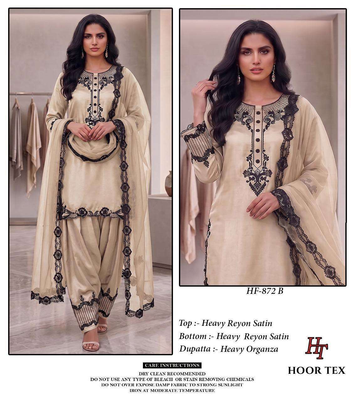 HOOR TEX HF 872 SATIN FABRIC FANCY WORKS READY MADE PAKISTANI SUIT