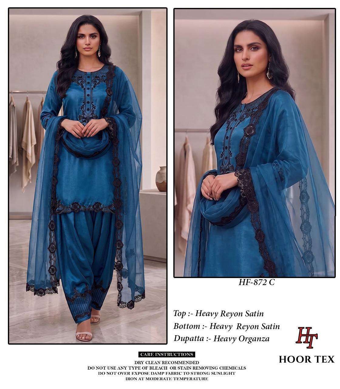 HOOR TEX HF 872 SATIN FABRIC FANCY WORKS READY MADE PAKISTANI SUIT
