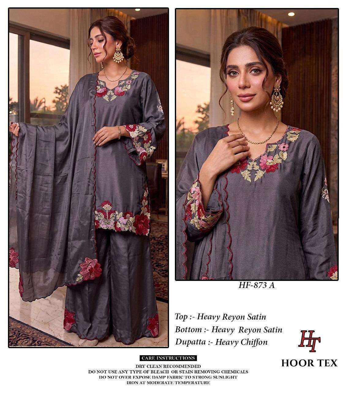 HOOR TEX HF 873 SATIN FANCY EMBROIDERY DESIGNER WORK READY MADE PAKISTANI SUIT