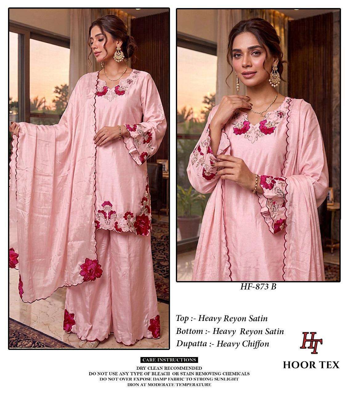 HOOR TEX HF 873 SATIN FANCY EMBROIDERY DESIGNER WORK READY MADE PAKISTANI SUIT