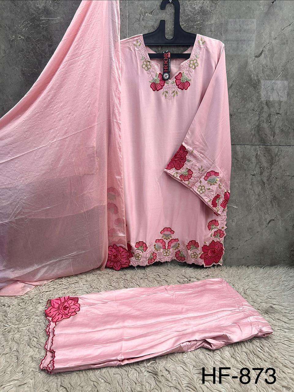 HOOR TEX HF 873 SATIN FANCY EMBROIDERY DESIGNER WORK READY MADE PAKISTANI SUIT