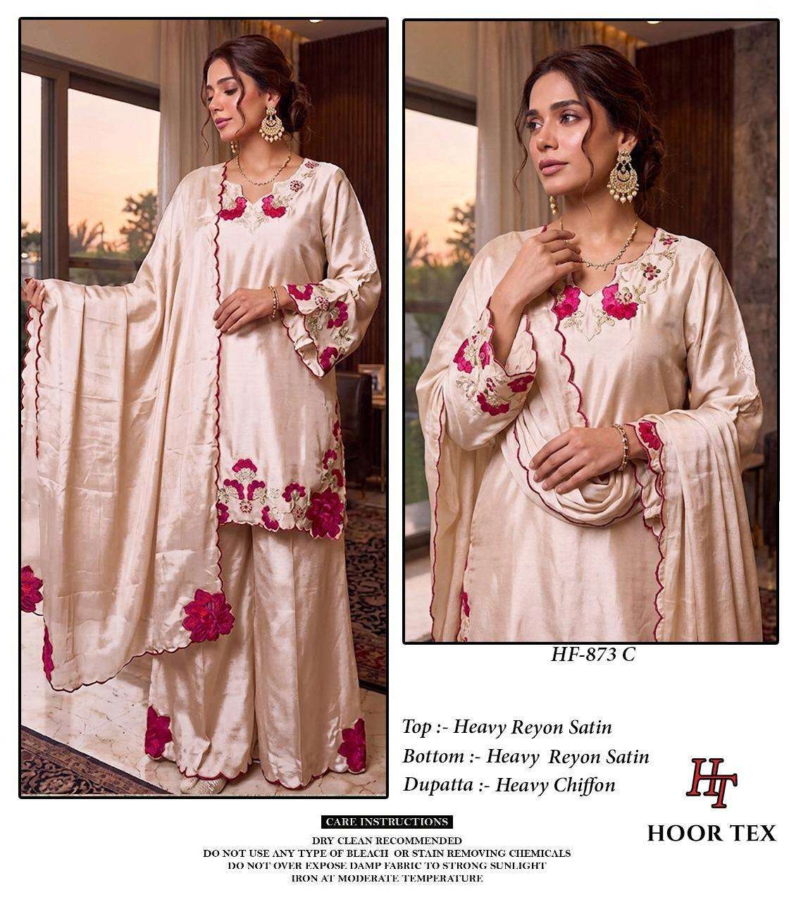 HOOR TEX HF 873 SATIN FANCY EMBROIDERY DESIGNER WORK READY MADE PAKISTANI SUIT