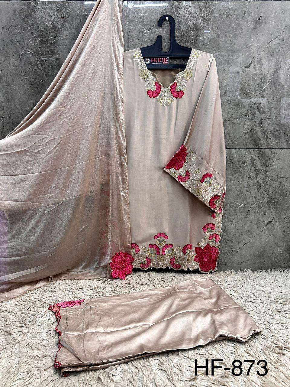 HOOR TEX HF 873 SATIN FANCY EMBROIDERY DESIGNER WORK READY MADE PAKISTANI SUIT
