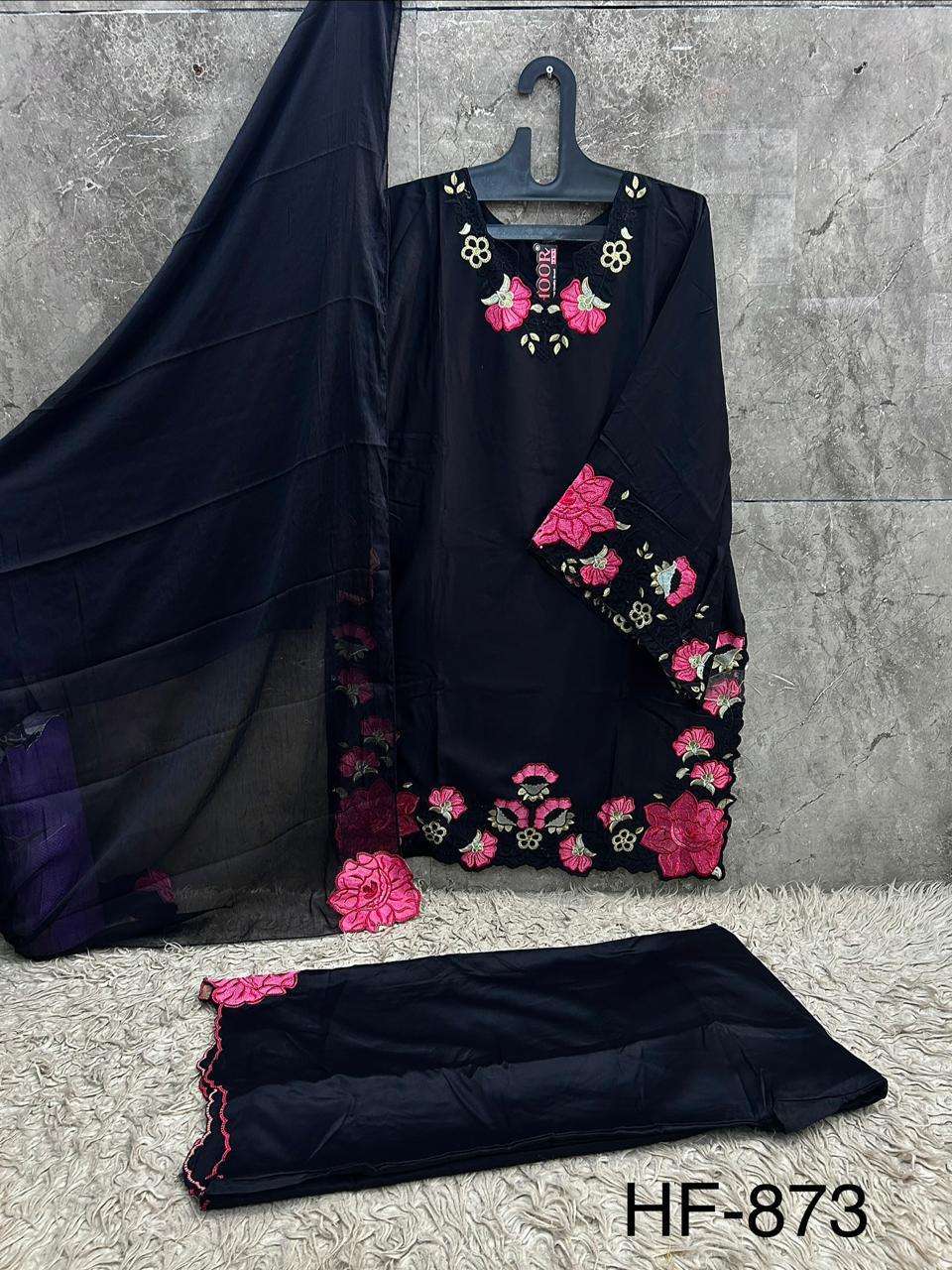 HOOR TEX HF 873 SATIN FANCY EMBROIDERY DESIGNER WORK READY MADE PAKISTANI SUIT