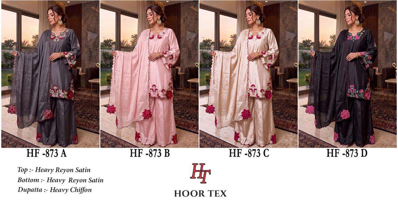 HOOR TEX HF 873 SATIN FANCY EMBROIDERY DESIGNER WORK READY MADE PAKISTANI SUIT
