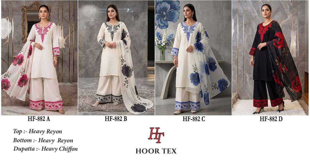 HOOR TEX HF 882 RAYON FANCY EMBROIDERY WORK READY MADE PAKISTANI SUIT
