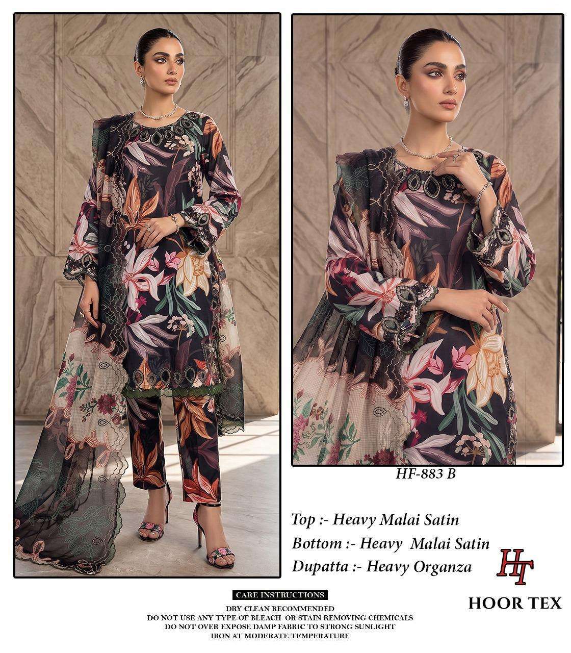 HOOR TEX HF 883 SATIN DIGITAL PRINT WITH FANCY WORK READY MADE PAKISTANI SUIT