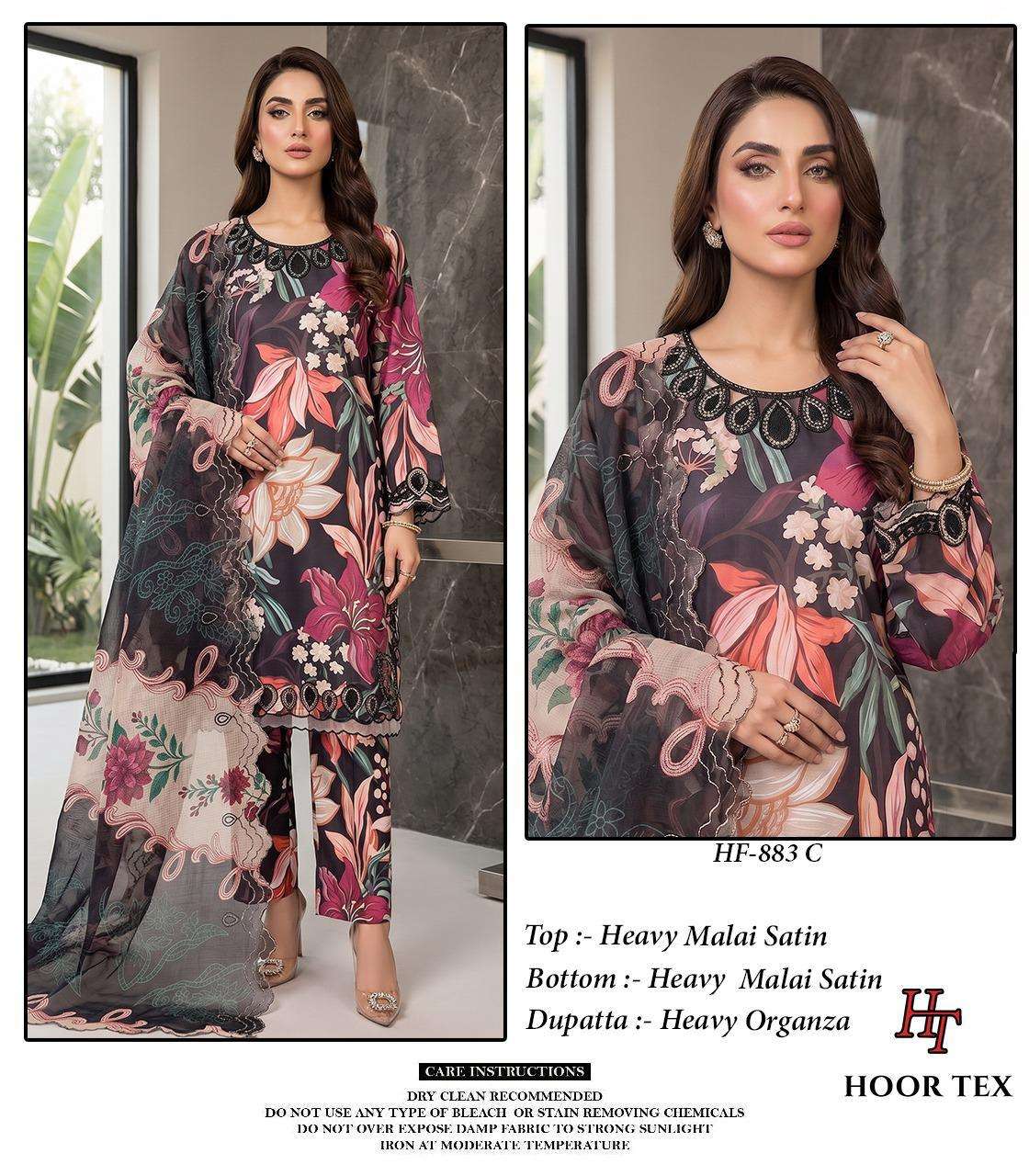 HOOR TEX HF 883 SATIN DIGITAL PRINT WITH FANCY WORK READY MADE PAKISTANI SUIT