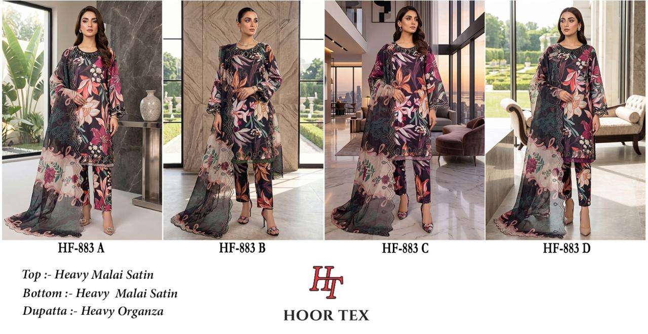 HOOR TEX HF 883 SATIN DIGITAL PRINT WITH FANCY WORK READY MADE PAKISTANI SUIT