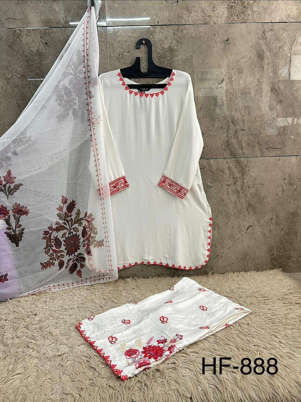 HOOR TEX HF 888 RAYON SATIN DESIGNER WORK READY MADE PAKISTANI SUIT