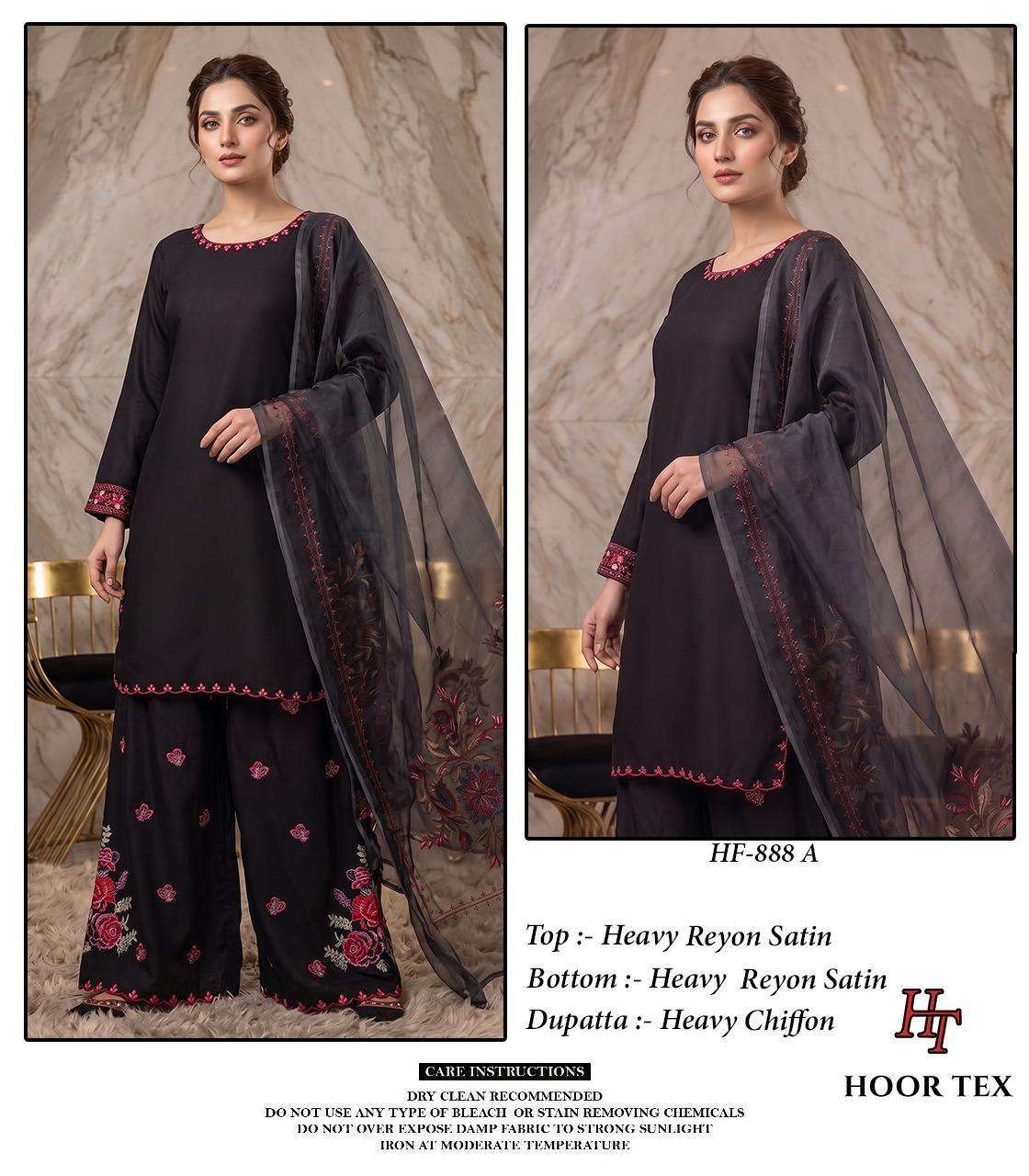 HOOR TEX HF 888 RAYON SATIN DESIGNER WORK READY MADE PAKISTANI SUIT