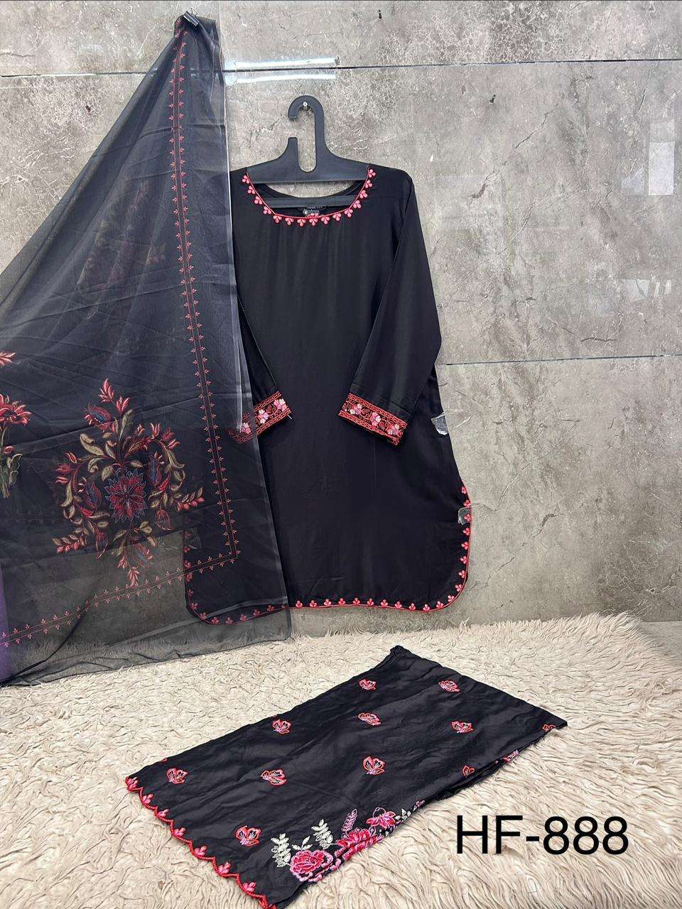 HOOR TEX HF 888 RAYON SATIN DESIGNER WORK READY MADE PAKISTANI SUIT