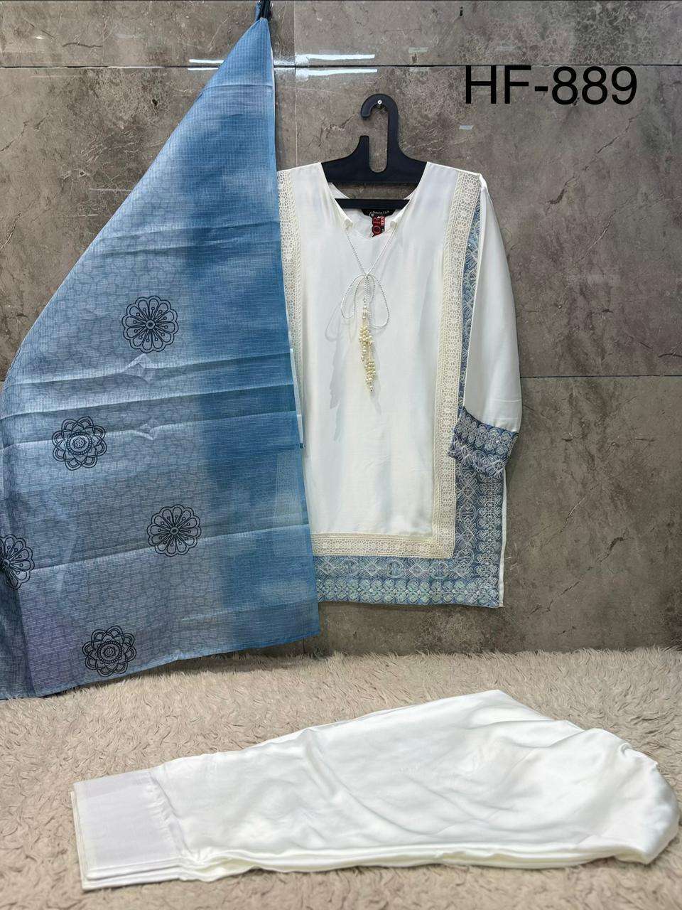 HOOR TEX HF 889 SATIN FANCY EMBROIDERY WORK READY MADE PAKISTANI SUIT